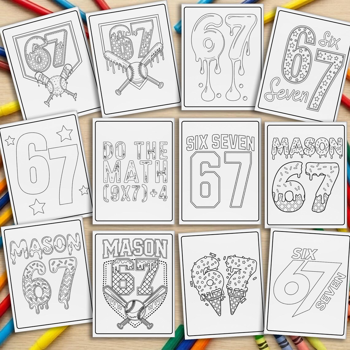 67 Funny Meme Coloring Pages, Printable Six Seven Coloring Pages, Six