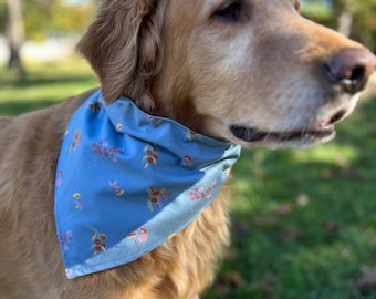 Blue Floral Dog Bandana: Fall Over the Collar Scarf