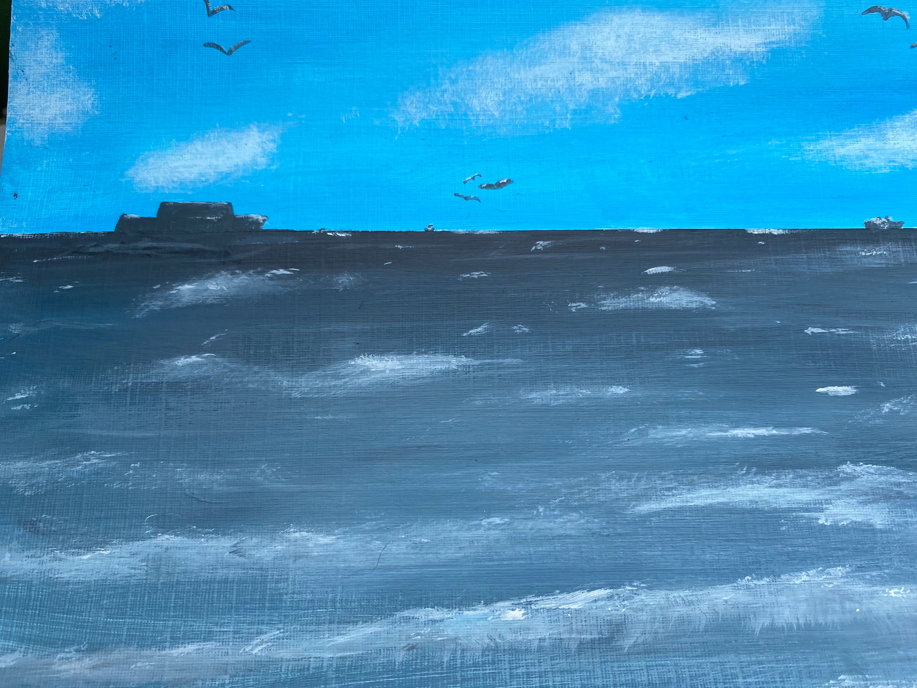 Boats and birds on an ocean scene Etsy