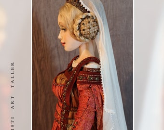 Laura de Noves Doll Full Set Semi Static Non Articulated One Of a Kind OOAK Historical Gorgeous Present Medieval Lady 14th century Work of Art