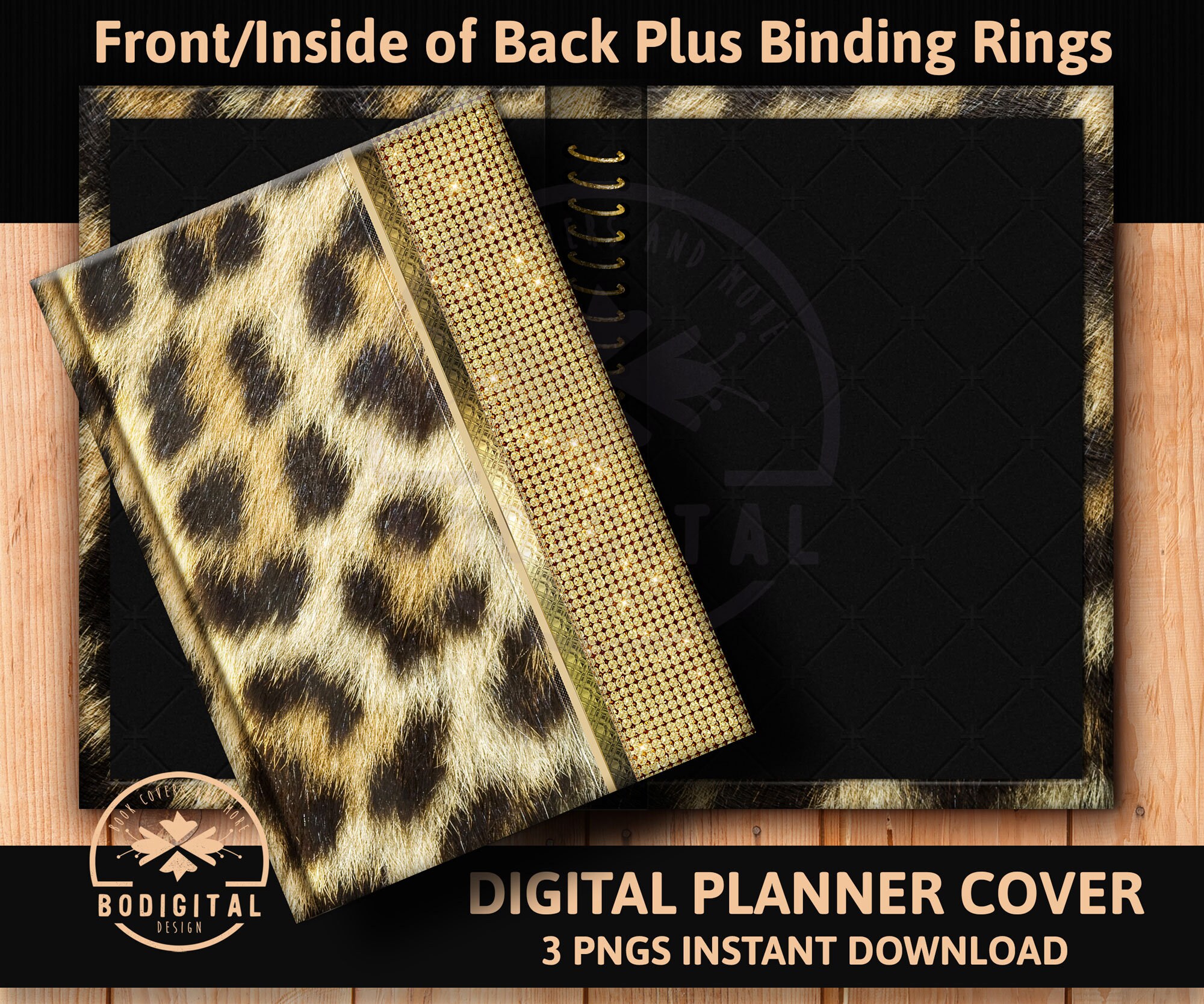 Digital Planner Cover Set with Rings Front and Back Covers PNG Goodnotes Journal