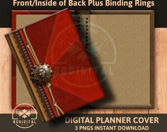 Digital Planner Cover Set with Rings Front and Back Covers PNG Goodnotes Journal