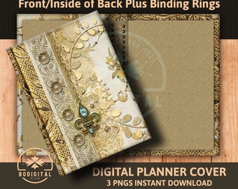 Digital Planner Cover Set with Rings Front and Back Covers PNG Goodnotes Journal