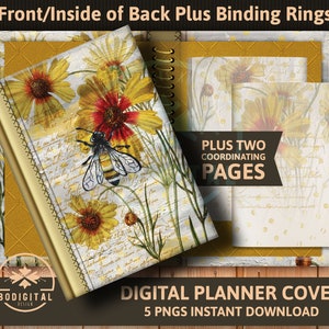May include: Digital planner cover featuring a floral design with a bee and the text "PLUS TWO COORDINATING PAGES".