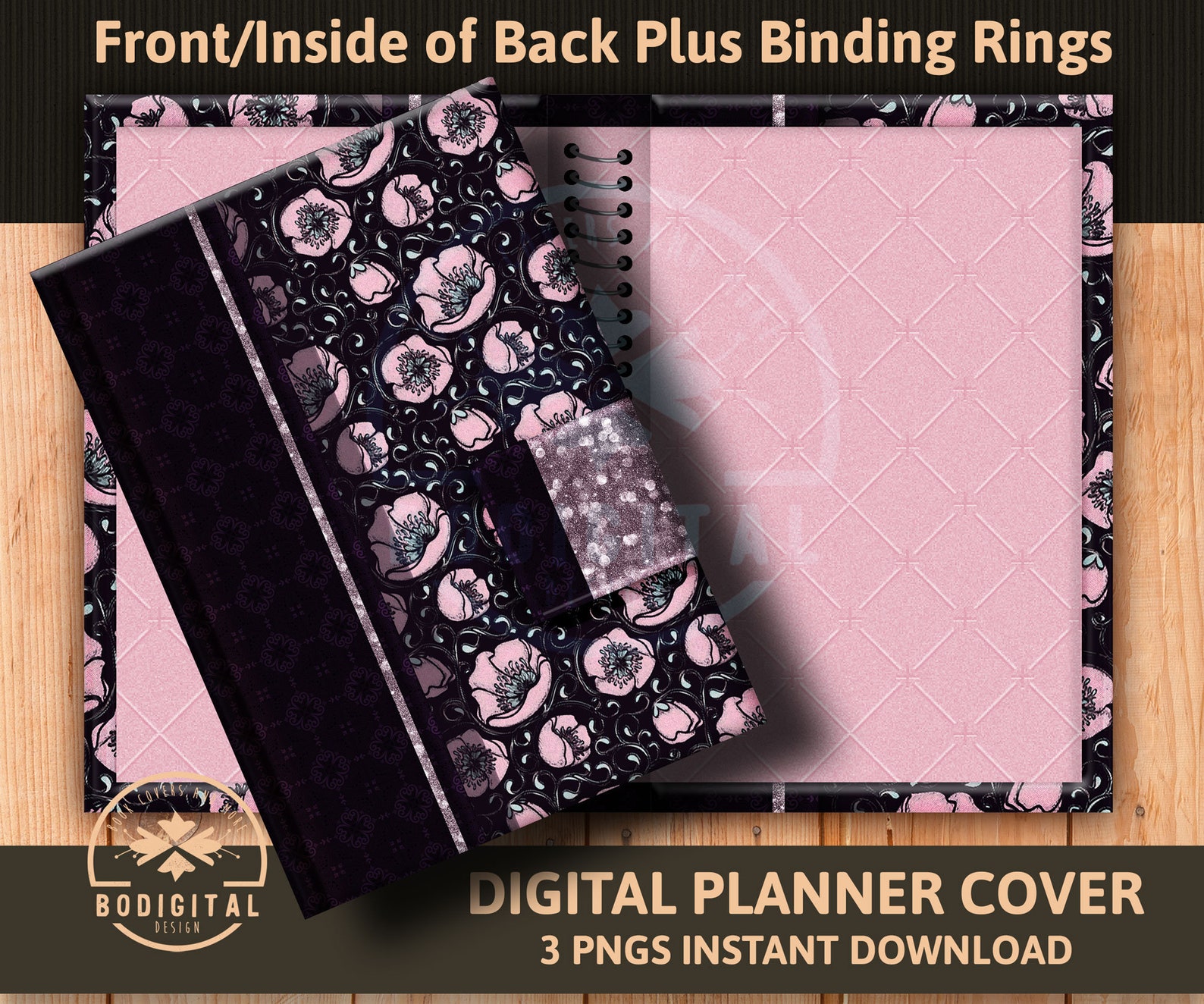 Digital Planner Cover Set With Rings Front and Back Covers PNG ...