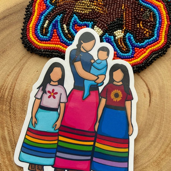 Indigenous ribbon skirt family Sticker