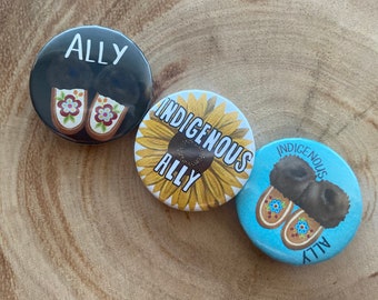 Indigenous Ally Pride pins button indigenous owned business
