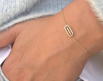 Dainty 14k Solid Gold Diamond Bar Bracelet