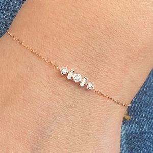 Baguette Diamond Bracelet, 14k Gold Baguette and Round Cut Diamond Bracelet, Minimalist Baguette Bracelet, Dainty Mix Diamond Bracelet