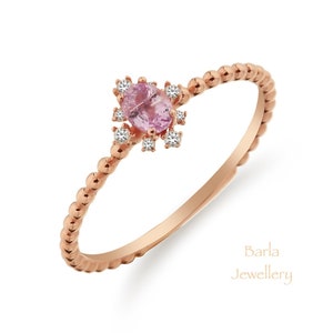 14k Rose Gold Pink Sapphire Diamond Ring: Stackable Engagement Ring