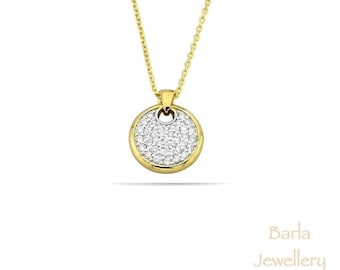 14k Gold Pave Diamond Necklace: Dainty Pendant, Handmade Jewelry