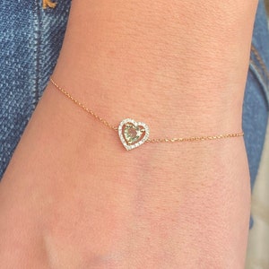 Herz Armband, Diamant und Saphir Herz Armband, 14k Diamant Armband, Rose Gold Zierliches Diamant Armband, kleines Herz Armband, Für Sie