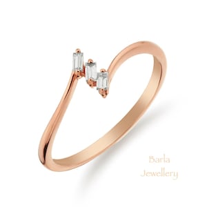 Baguette Diamond Ring,  14k Rose Gold Baguette Diamond Trio Ring, Diamond Gold Women Ring, Stackable Gold Ring, Mothers Day Sale, For Her