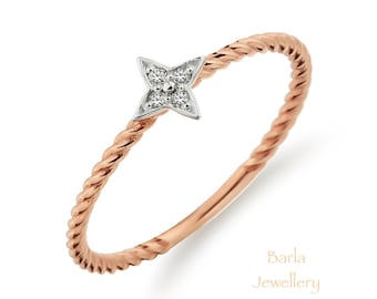 14k Gold Diamant Stern Ring: Minimalistischer Damenring