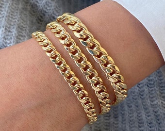Gold Bracelet, 14k Gold Curb Link Chain Bracelet, Chunky Retro Chain, Bold Link Chain, Stylish Unisex Link Chain, Cuban Bold Link, For Her