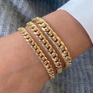 Gold Bracelet, 14k Gold Curb Link Chain Bracelet, Chunky Retro Chain, Bold Link Chain, Stylish Unisex Link Chain, Cuban Bold Link, For Her