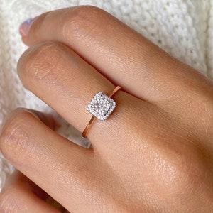 Diamond Ring, 14k Solid Gold Halo Ring, Diamond Halo Cluster Engagement Ring, Halo Diamond Ring, Stackable Gold Ring, Dainty Engagement Ring