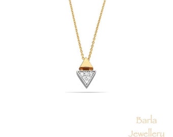 14k Gold Trillion Diamond Pendant Necklace: Dainty Triangle Cut