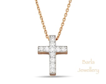 Collar con cruz de diamantes en oro de 14 k: delicado colgante religioso