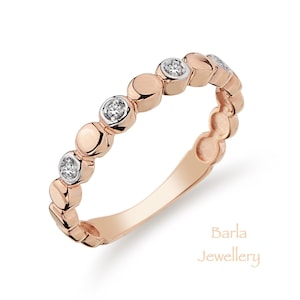 14k Rose Gold Bezel Set Diamond Band, Bezel Set Diamond Ring, Half Eternity Diamond Ring, Diamond Bezel Set Wedding Band, Stackable Ring