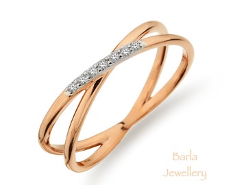 Criss Cross Diamond Ring, X Diamond Ring, 14k Rose Gold Diamond Ring, Daily Woman Diamond Ring, 14k Solid Gold X Ring, Mothers Day Sale