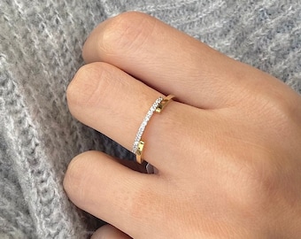 14k Gold Diamond Wedding Band: Micro Pave Half Eternity Ring