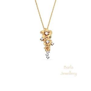 Druppelketting met sprankelende bloemen, diamanten hanger met drie bloemen, ketting met meerdere bloemen, 14 kt massief gouden bloemensieraden, Moederdagcadeau