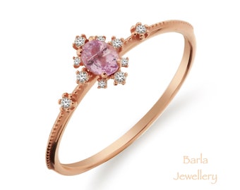 Oval Pink Sapphire Ring, 14k Solid Gold Natural Ring, Pink Sapphire And Diamond Ring, Rose Gold Gemstone Ring, Sapphire Jewelry,Gift For Her