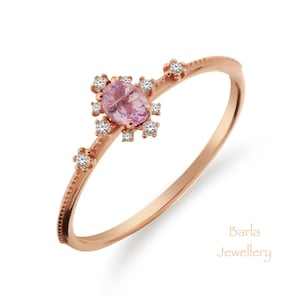 Oval Pink Sapphire Ring: 14k Rose Gold Diamond Accent