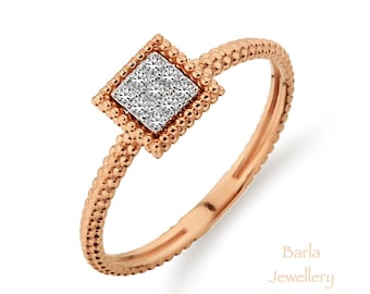 Anillo de compromiso apilable con diamantes cuadrados en oro rosa de 14 k