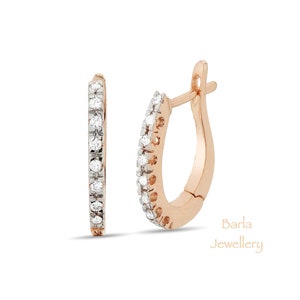 14k Solid Gold Earrings, Diamond Hoop Earrings, Diamond Huggies, 14k Solid Gold Huggie Earrings, Tiny Hoop Earrings, Mother&#39;s Day Sale