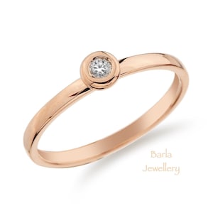 Diamond Solitaire Ring, 14k Rose Gold Bezel Diamond Ring, Promise Ring, Simple Engagement Ring, Dainty Diamond Ring, Tiny Stackable Ring