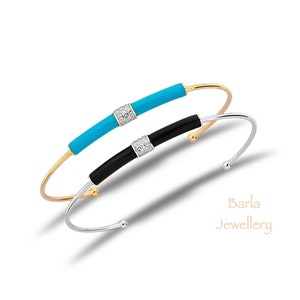 Enamel Bracelet, Colorful Summer Bracelet, 14k Diamond Bracelet, Diamond and Enamel Bangles, Dainty Diamond Enamel Bracelet, Gifts For Her