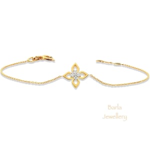 Daisy Flower Diamond Bracelet, 14K White Gold Diamond Flower