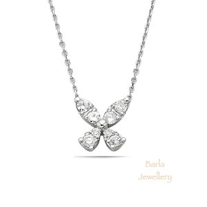 Diamond Butterfly Necklace, 14k White Gold Butterfly Necklace, Dainty Butterfly Necklace, Tiny Butterfly Diamond Pendant, Gifts For Her