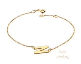 14k Gold Initial Bracelet: Solid Gold Letter Charm, Personalized Jewelry