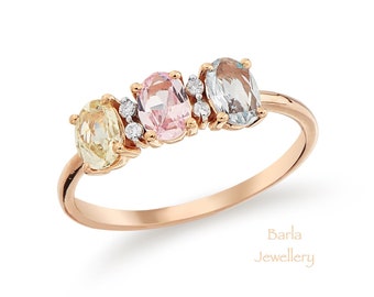 14k Rose Gold Sapphire Diamond Ring: Handmade Stackable Jewelry