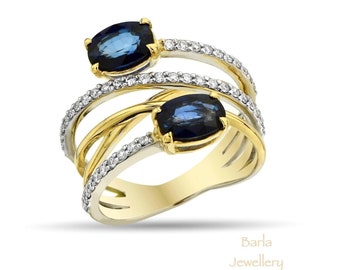 Oval Blue Sapphire Ring: 14k Gold Diamond Engagement Ring