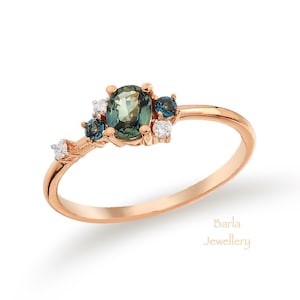 London Topaz Ring, 14k London Blue Topaz and Diamond Engagement Ring, Natural Oval London Blue Topaz Ring, December Birthstone Ring, For Her