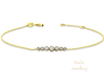 14k Gold Bezel Diamond Bracelet: Dainty Tennis Style