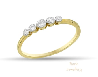 14k Gold Diamond Anniversary Band: 5-Stone Bezel Ring