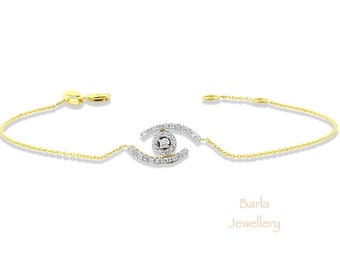 Evil Eye Bracelet, 14k Gold Diamond Evil Eye Bracelet, 14k Gold Diamond Evil Eye Dainty Chain Bracelet, Good Luck Charm Bracelet, For Her