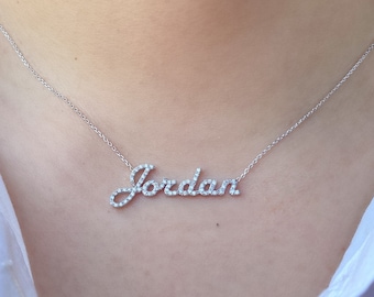 Diamanten naamketting, 14k diamanten gepersonaliseerde naamketting, gepersonaliseerde geschenken, gepersonaliseerde diamanten briefketting, Valentijnsdag uitverkoop