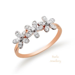 Diamond Flower Ring, 14k Gold Floral Diamond Ring, Minimalist Diamond Flower, Floral Cluster Diamond Ring, 14k Dainty Ring, Mothers Day Sale