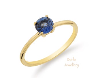 Blue Sapphire Solitaire Ring, 14k Gold Sapphire Ring, Blue Sapphire Gemstone Ring, Round Sapphire Ring, September Birthstone Ring, For Her