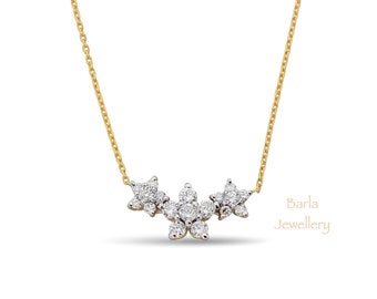 14k Diamond Floral Necklace: Dainty Gold Flower Cluster