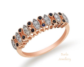 14k Rose Gold Sapphire and Diamond Wedding Band Ring