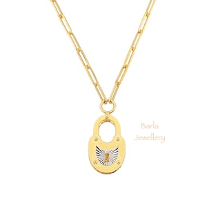 Lock Necklace, 14k Gold Lock Necklace, Padlock Necklace, Dainty Couple Neckalce, Love Padlock Pendant, Gold Lock Chain Necklace, For Her