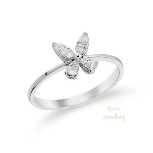 Butterfly Ring, 14k White Gold Minimalist Butterfly Diamond Ring, Tiny Diamond Ring, Butterfly Women Ring, Stackable Ring, Gifts For Her