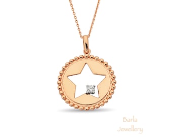 14k Gold Star Diamond Necklace: Dainty Charm Pendant